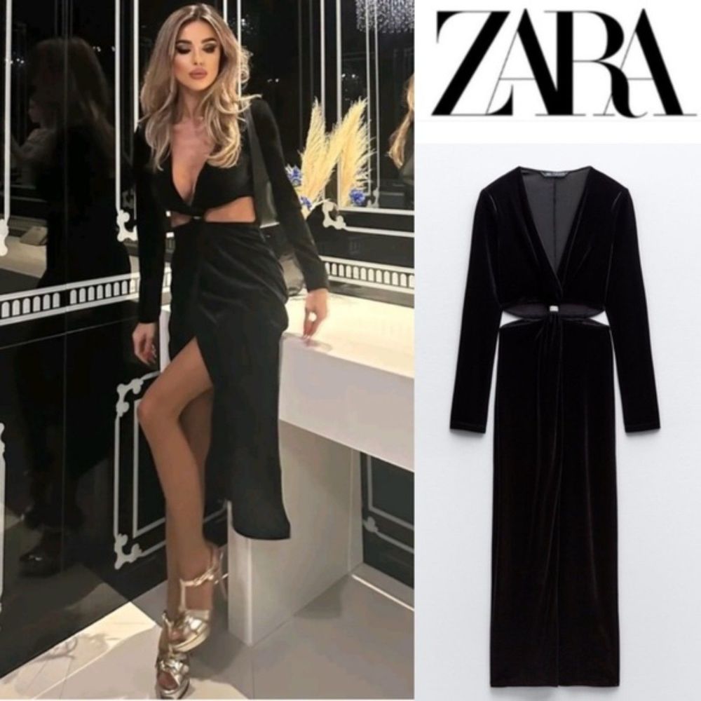 ZARA VELVET MIDI DRESS WITH CUT-OUT DETAIL